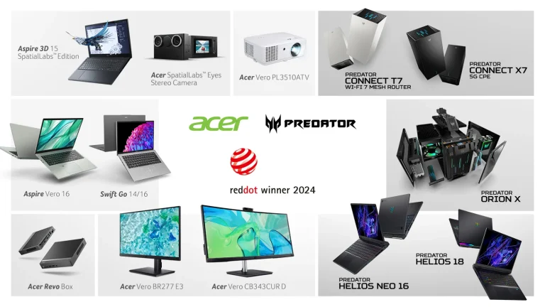 Los productos Acer Vero y los dispositivos gaming Predator obtienen elogios de diseño en los premios Red Dot Awards 2024