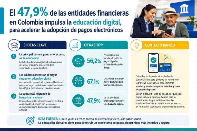 El 47,9% de las entidades financieras en Colombia impulsa la educación digital, para acelerar la adopción de pagos electrónicos